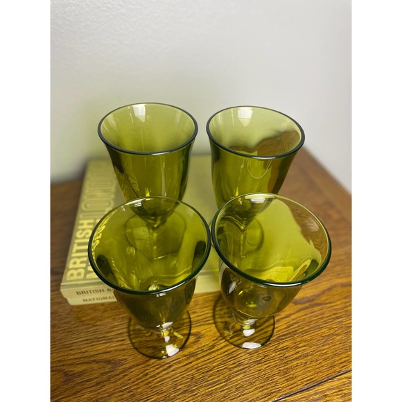 4 Tiffin Franciscan Canterbury Greenbriar Iced Tea Glasses Goblets Olive Green - Picture 7 of 7